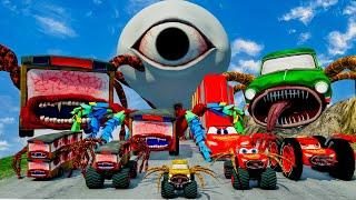 ALL MONSTERS Big & Small Cars vs Downhill Madness with CAR EATER &  WATER EYE TOWER | BeamNG.Drive