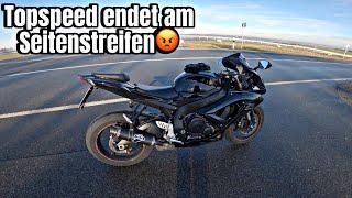 Gsxr 600 TopSpeed endet am Seitenstreifen 265KMH