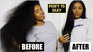 POOFY TO STRAIGHT | Straight Hair Routine