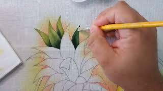 Cesta com Frutas Pintura em Tecido Parte 3 Aula 485 Bruno Silva - Abacaxi