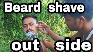 Family barber outside haircut and face shave with scissor and razor by Indian barber//asmr