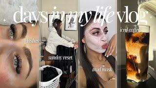 VLOGTOBER lash fill, self care, fall sunday reset *aesthetic* iced coffee, mud mask, home normalcy