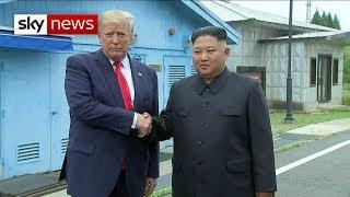 President Trump crosses into the DMZ meet Kim Jong Un