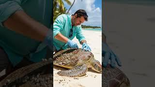 Man Rescues Injured Sea Turtle and Returns It Safely to the Ocean #shorts