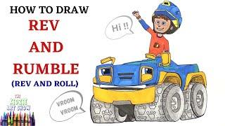 How to draw Rev and Rumble from Rev and Roll tv show step by step easy