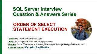 Logical Processing of SELECT Statement | Logical execution of SELECT Statement | SQL With RaviMartha