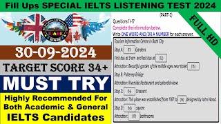 Fill Ups Special IELTS Exam Listening Test With Answers | IELTS Listening Test 2024 | 30-09-2024