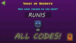 Geometry Dash WORLD :The Vault Of Secrets - ALL SECRET CODES!! / TODOS LOS CÓDIGOS