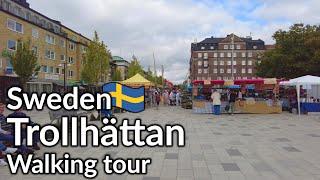 Sweden, Trollhättan walking tour, the central parts and a market.