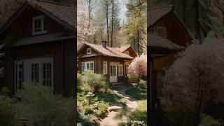Cozy Spring Mood with Cozy AI Cabin in the Woods #ai #nature #cabin #spring #scenery #cozy #wood