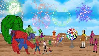 HULK & SHE SPIDERMAN: Squid Game Diwali Fireworks Stash 2024 | SUPER HEROES MOVIE ANIMATION