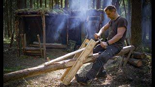 Two Days Bushcraft Trip - Shaving Horse, Birch Bark Spoon, Soup on Birch Sap - No Talk, ASMR