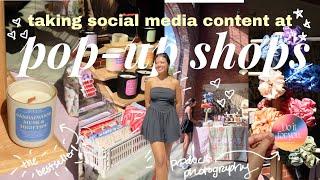 how I take social media content at pop-up shops // market vlog, setting up my table