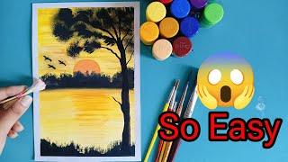 "easy sunset painting for beginners' step by step tutorial"