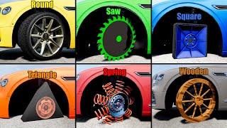 Round vs Saw vs Square vs Triangle vs Spring vs Wooden Wheels #2 - Beamng drive