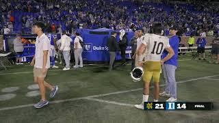 Sam Hartman waits to check on injured Riley Leonard at end of Notre Dame vs. Duke