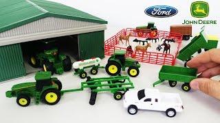 John Deere Toy Playset With Farm Animals, Trucks & Metal Shed Unboxing !!! So Cool