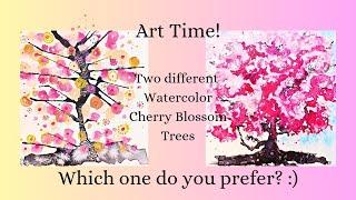 Art Time, Watercolor Cherry Blossom Trees - Using Easy Watercolor Techniques for Different Styles