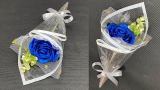 DIY | How to make a single rose bouquet from satin ribbon, easy and simple