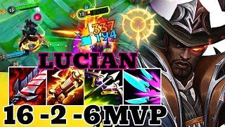 WILD RIFT LUCIAN ADC GAMEPLAY | 16 -2 -6 MVP | LUCIAN BUILD RUNES