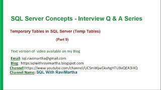 Temporary tables in SQL Server | Temp Tables in SQL | Local Temp Table | Global Temp Table