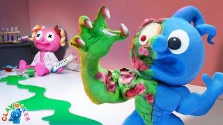 Tiny Becomes A Zombie With A Strange Experiment | Stop Motion Cartoon By Clay Mixer Friends