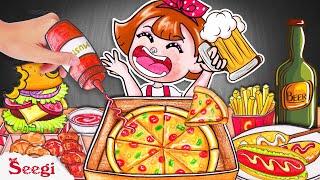 Midnight Mukbang  Pizza, Cheeseburger, Hot Dog, Fried Chicken, Meatballs,.. - Stop Motion Paper DIY