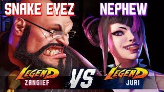 SF6 ▰ SNAKE EYEZ (Zangief) vs NEPHEW (Juri) ▰ High Level Gameplay