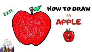 How to draw an Apple step by step easy for kids and beginners. Easy Apple drawing and coloring video