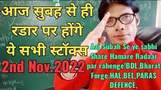 Aaj Subah Se ye sabhi Share Hamare Radaar par rahenge!BDL,Bharat Forge,HAL,BEL,PARAS DEFENCE,