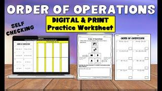 Order of Operations Practice Worksheet Digital and Print Math Activity