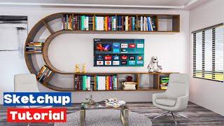 Stylish TV Wall & Bookshelf Design in SketchUp | Nice Tower