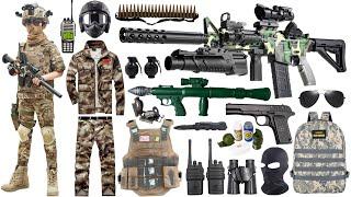 Special police weapon toy set unboxing, M416 automatic rifle, howitzer, bomb dagger, gas mask