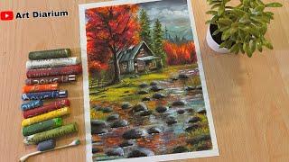 "Creating a Stunning River Landscape: Oil Pastel Drawing Tutorial" -Step By Step