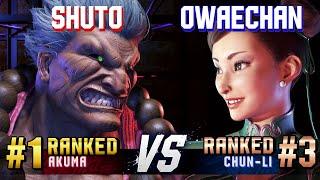 SF6 ▰ SHUTO (#1 Ranked Akuma) vs OWAECHAN (#3 Ranked Chun-Li) ▰ High Level Gameplay