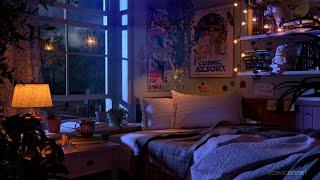 Cozy Bedroom with Gentle Rain and Open Window