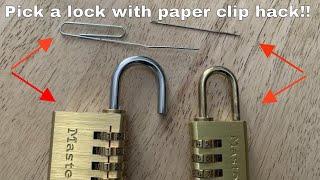 How to pick a combination lock with a paper clip / sewing needle life hack