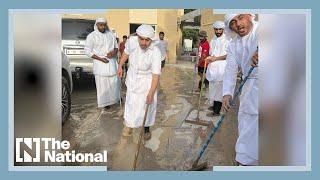 Watch: Fujairah ruling family member joins clean-up drive after floods