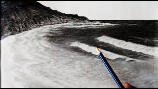 How to draw a beach step by step, easy drawing,