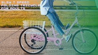 Slsy 7 Speed Step Through Folding Tricycle for Adults