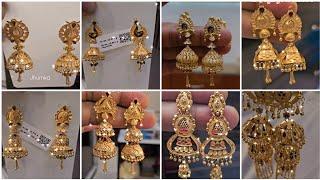 Letest Gold Jhumka Earrings Design With Weight and Price || light weight gold jhumka earrings