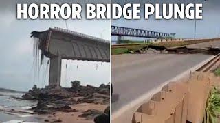 Horrifying moment bridge in Brazil collapses killing two and sending lorry carrying acid into river