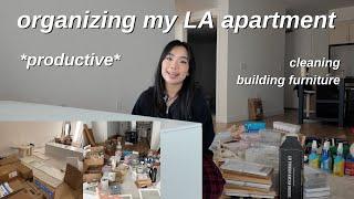 ORGANIZING MY LA APARTMENT *productive* | apartment tour, cleaning, building new furniture,