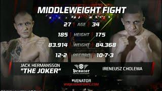 Jack "The Joker" Hermansson vs. Ireneusz Cholewa Full Fight. Venator FC 3 Middleweight bout