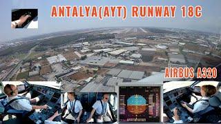 Antalya (AYT) Turkey | Approach and landing on runway 18C | Airbus A320 pilots + cockpit  views | 4k