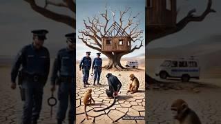 The monkey and his baby are building a tree house in the drought  #ai #shorts #money