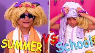 Summer vs School Morning Routines Princesses In Real Life | Kiddyzuzaa