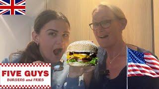 British Mum Tries FIVE GUYS for the first time!