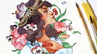 WATERCOLOR TUTORIAL // ART NOUVEAU Inspired Watercolor Illustration no 2!