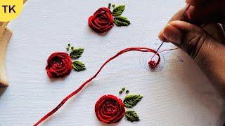 Simple Rose Embroidery Stitches By Hand On All Over Kurti Tutorial For Beginners | Flower Designs